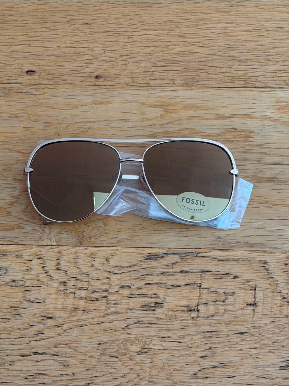 NWT - Fossil - Women's Gold Frame Brown Lens Aviator Sunglasses UV Protected
